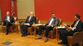 Indiana House Speaker Brian Bosma, House Ways and Means Committee Chairman Tim Brown, Indianapolis Public Schools Superintendent Lewis Ferebee and Northwest Allen County Schools Superintend
