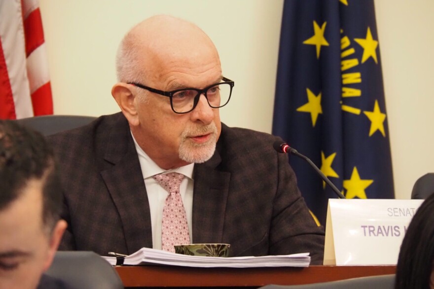 Sen. Travis Holdman, R-Markle, speaks during a 2025 legislative committee meeting.