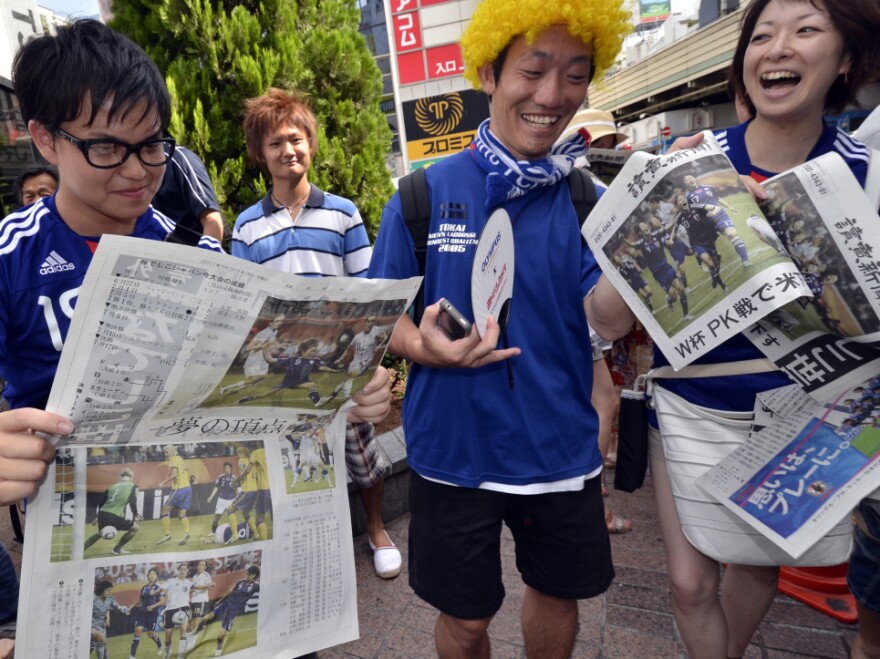 In Tokyo today, newspapers printed extra editions to report about the women soccer team's victory in the World Cup.