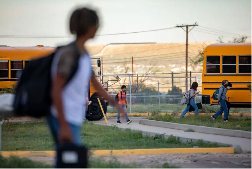  Students arrive at a middle school in El Paso on Aug. 19, 2021. In the past year, Texas Health and Human Services has spent about $3.6 billion on behavioral health services for children and adults, but Texas still ranks 51st among states and Washington, D.C., when it comes to per capita mental health spending. 