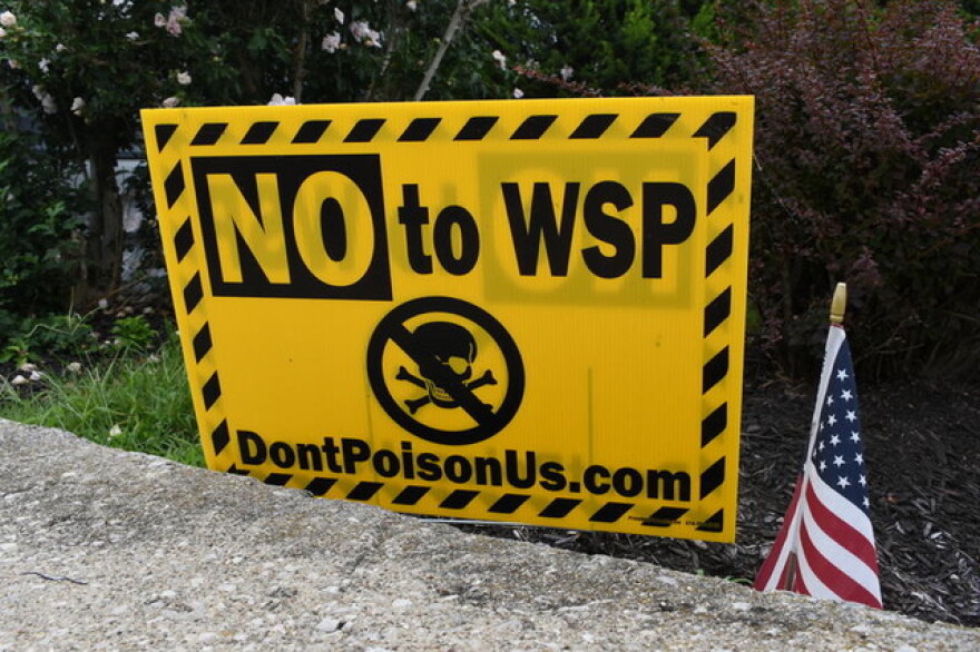 A yard sign in Logansport against the zinc oxide manufacturing plant, owned by Waelz Sustainable Products.