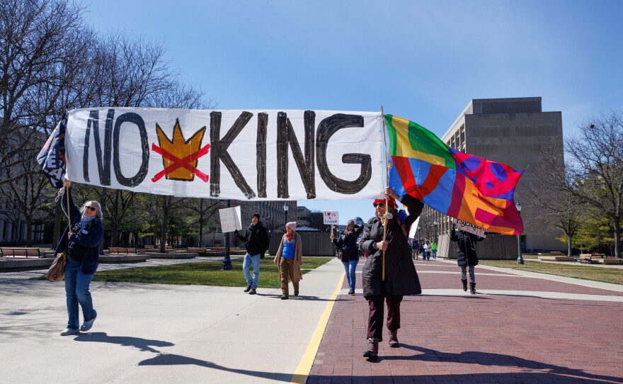 Thousands gathered at the Michigan Capitol in Lansing, Mich., on March 28, 2026, for a No Kings rally.