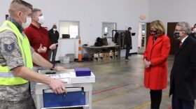 Fran and Gov. Mike DeWine tour the ODH Receipt, Store, and Stage warehouse on Tuesday. 