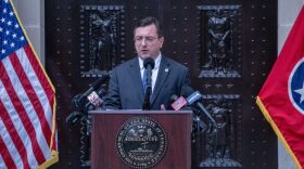 Tennessee Attorney General Jonathan Skrmetti announces a joint lawsuit against the U.S. Department of Education on Tuesday, April 30, 2023. 