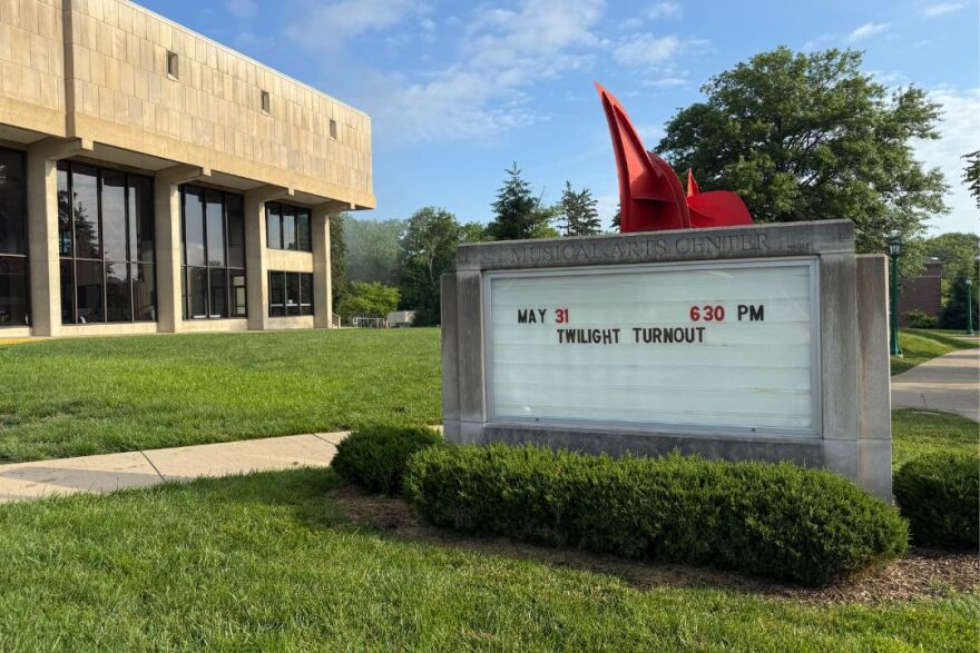 The Musical Arts Center's outdoor sign displays the free ballet performance event happening Saturday.