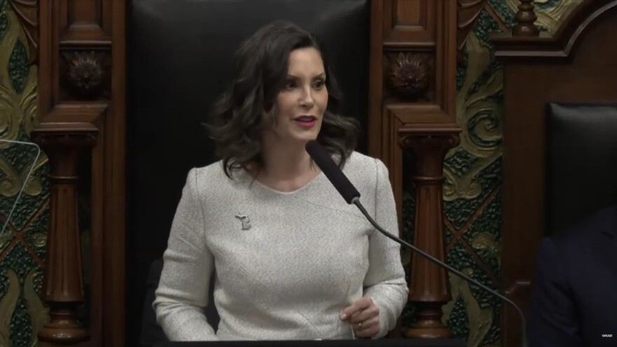 Michigan Governor Gretchen Whitmer speaks during her eighth and final State of the State address on Wednesday, February 26, 2026.