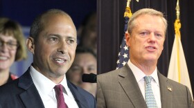 Challenger candidate Jay Gonzalez, at left, and Massachusetts Governor Charlie Baker.