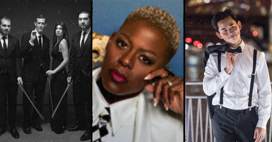 Right: The Euclid Quartet Center: Angie Wells Left: Bryan Eng