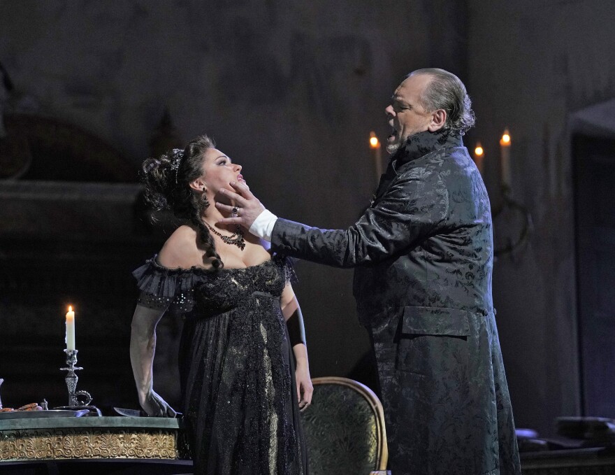 Anna Netrebko in the title role and Michael Volle as Scarpia in Puccini's "Tosca." 