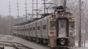 South Shore Line train leaves the Miller station on its journey to South Bend.