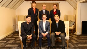 The 2018 U.S. Olympic team. Seated (left to right): Hikaru Nakamura, Fabiano Caruana, Wesley So. Standing: Ray Robson, John Donaldson, Sam Shankland.
