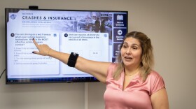Carolina Gaitan teaches a group of Spanish speakers in a class in Ogden to pass the English driving test, Aug. 4, 2026.