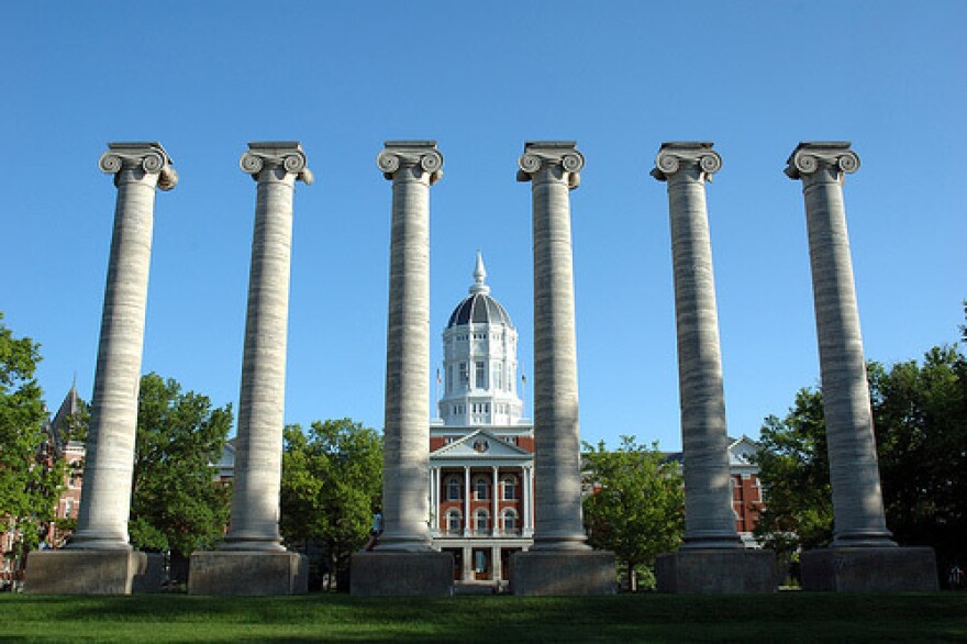 The columns and Jesse Hall on the flagship campus of the University of Missouri system in Columbia, Mo. The Board of Curators for the system met in Columbia today. (Flickr Creative Commons User Adam Procter)