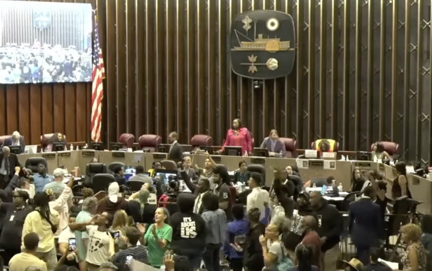 Protests erupted Tuesday, Oct. 6 at Memphis City Hall when council members postponed a vote on a year-long data center moratorium until Oct. 20.