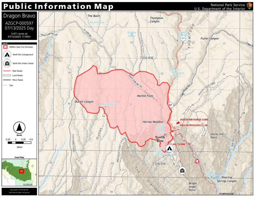 A map of the Dragon Bravo Fire released by the National Park Service on July 13, 2025.