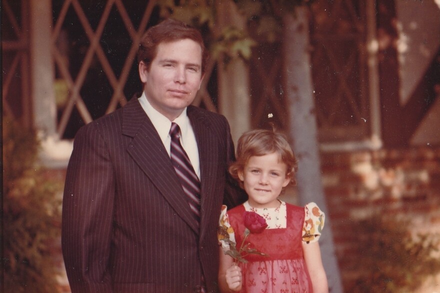 Stephanie Hofeller stands with her father, Thomas, for a family photo in California during the 1970s. Republicans fought to stop computer files found on the redistricting expert's hard drives from going public — now Stephanie is sharing them online.