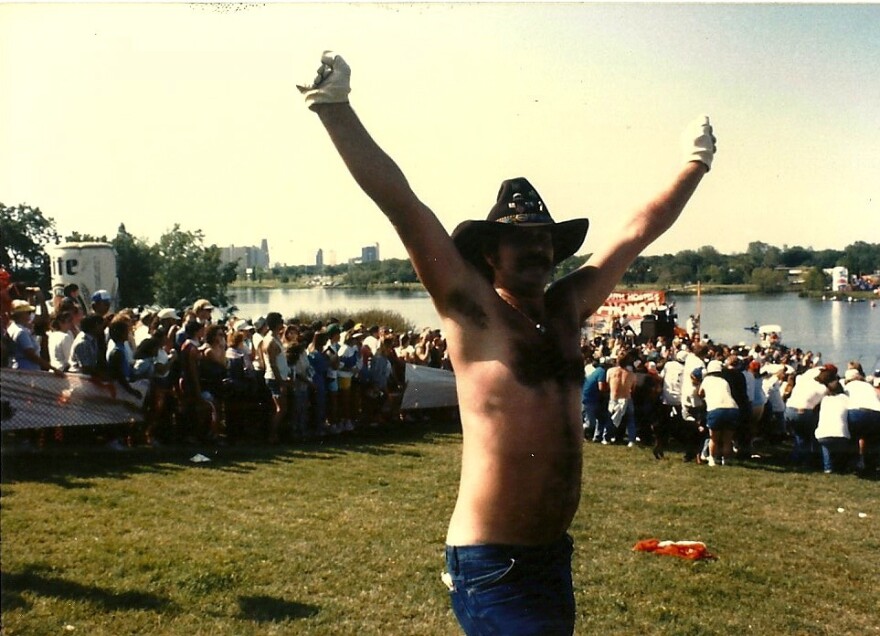 A Bubba celebrates after winning the 1987 tug-of-war.