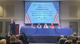 On Wednesday, Oct. 7, WECT, Port City Daily, UNCW’s The Seahawk, and WHQR Public Media held a New Hanover County Board of Commissioners forum for five candidates running for office. From left: Moderator Jon Evans from WECT, Republican Richard Collier, Libertarian Bob Drach, Republican LeAnn Pierce, Democrat Dr. LeShonda Wallace, and Democrat Rob Zapple.