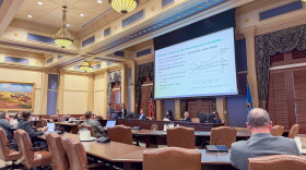 Lawmakers listen to a presentation from Healthy Minds Policy Group about vereran suicide rates at the State Capitol on Sept. 22, 2026.