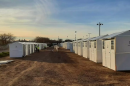 A row of pallet shelters in Chico, Calif.