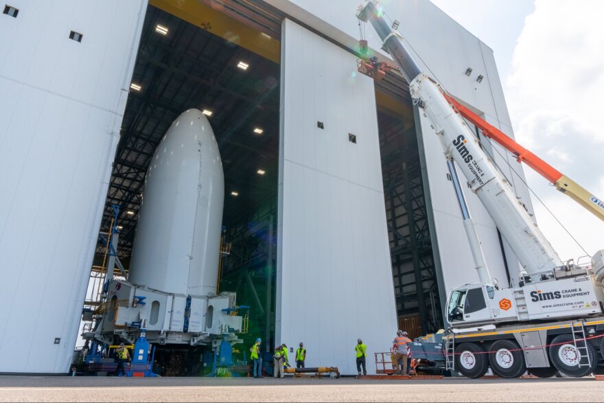 Blue Origin installs new doors at its launch facility that was damaged by an explosion in May. Photo