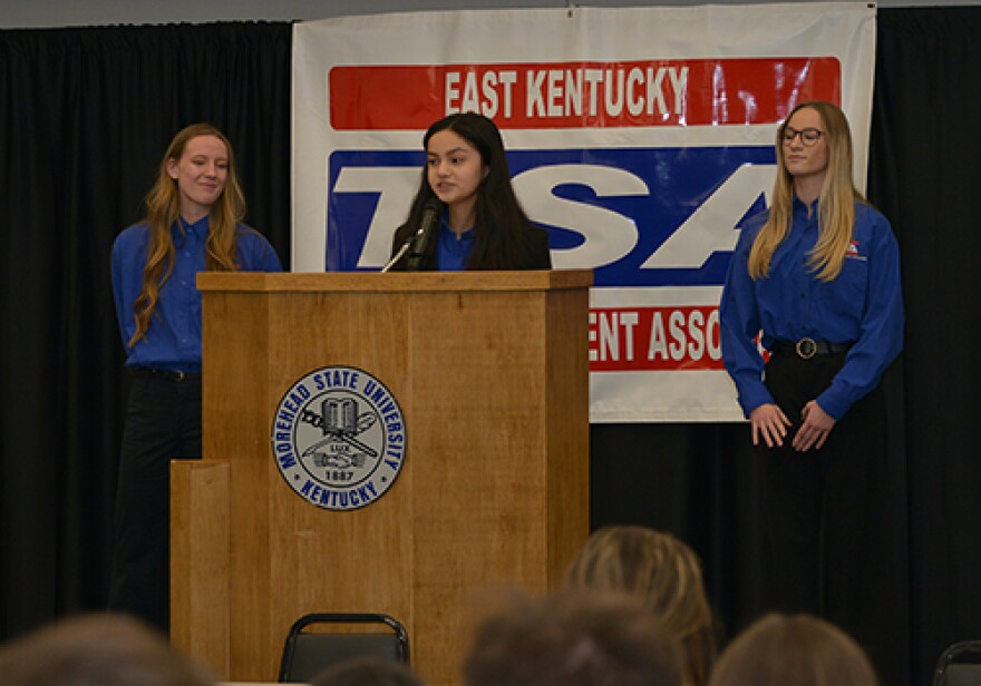Regional TSA officers, from left to right: Erin Pease, vice president, Fleming County High School; Jennifer Nguyen, president, Carter County Career and Technical Center; and Kalynn Pease secretary, Fleming County High School.