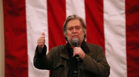 Steve Bannon speaks before the arrival of Republican Senate candidate Roy Moore during a campaign event on Dec. 11, 2017 in Midland City, Ala. (Joe Raedle/Getty Images)