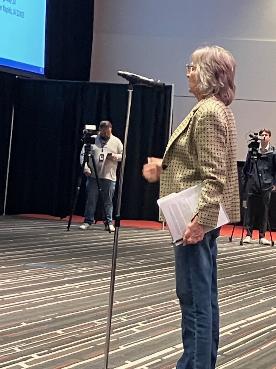 Linda Titus spoke in opposition to the plant Monday.