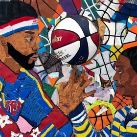One of award-winning mixed media artist Maxwell Pearce's pieces that features is made from sports goods equipment.
