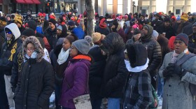 Many braved single-digit temperatures for the MLK march from the Freedom Center to Fountain Square to Music Hall Monday.