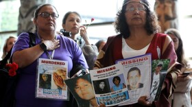 Women attend the closing ceremony of the National Inquiry into Missing and Murdered Indigenous Women and Girls on Monday in Gatineau, Quebec. Chris Wattie/Reuters