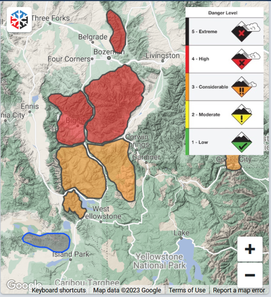 Southwest Montana avalanche danger map, Jan. 27, 2023.