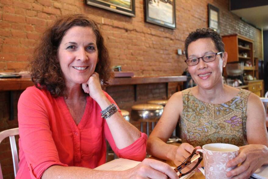 Sheila Voss, left, and Mary Grose are members of Bring Your Own Glen-Ed, a group that persuaded Edwardsville City Council to pass an ordinance requiring retail stores to charge 10 cents for single-use paper and plastic shopping bags.