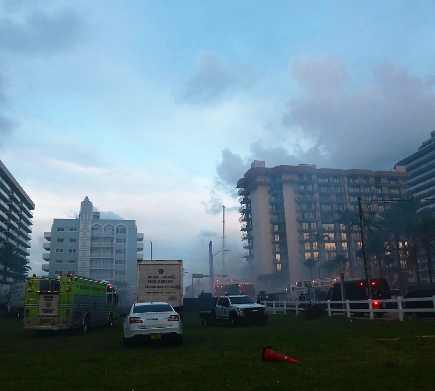 A view of the Champlain Towers South from Harding Avenue on June 26, 2021.