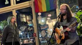 Aubrey West and Eli Myers duet at the Cure Coffeehouse open mic on Thursday, Nov. 20, 2025.