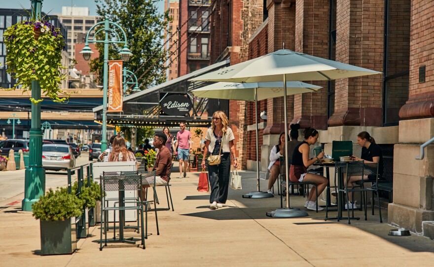 Today, shops and restaurants are on Broadway but the metal awnings remain on some buildings as they once did when it was known as Commission Row selling produce.