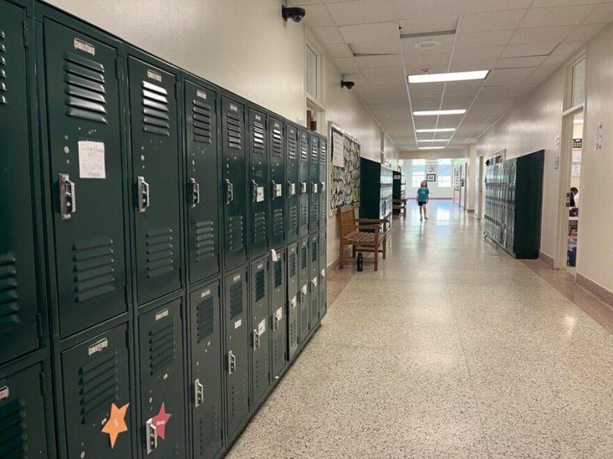 Pictured is a hallway at River Oaks Elementary School, a Houston ISD campus. 