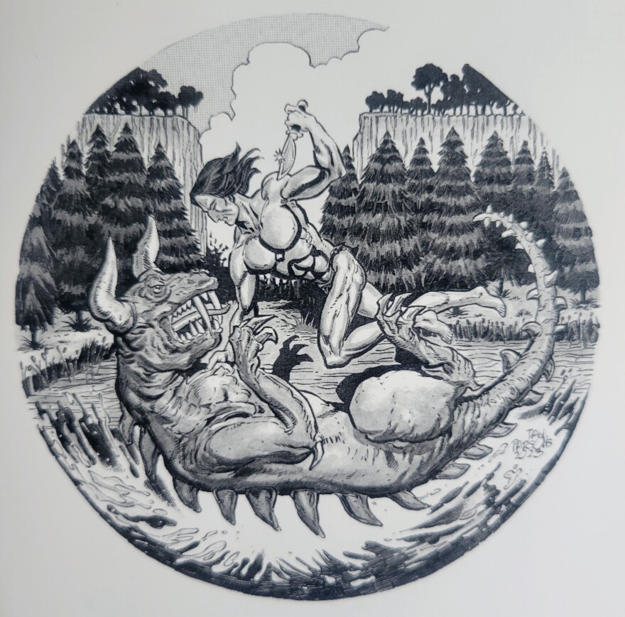 This image of Tarzan fighting a Hodag is by artist Daniel Parsons, included in a Tarzan fan fiction Chapbook "Tarzan in Lawless Times" by author Gary Buckingham.