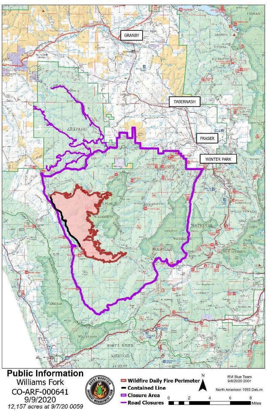 Williams Fork Fire map for Sept. 9, 2020.