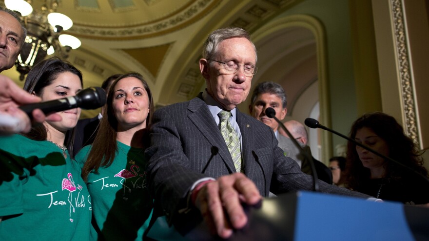 Senate Majority Leader Harry Reid, D-Nev., speaks after losing a vote on broader background checks for gun buyers, Wednesday at the Capitol.