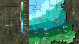 By 7 a.m. a cold front is expected to be well south of I-40. Temperatures will be falling into the 20s and 30s behind the front, with 50s ahead of the front across southern Oklahoma and western north Texas.