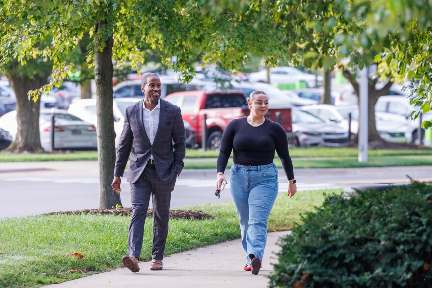 U.S. Rep. John James, the Republican nominee for Michigan governor, at a Charlie Kirk memorial press conference at Michigan State University in East Lansing, Mich., on Sept. 10, 2026.