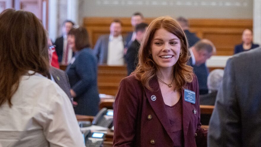 Rep. Alexis Simmons, D-Topeka, challenged an ALEC representative’s claim that the group is nonpartisan. Simmons is seen here during a Jan. 12, 2026, session of the house.
