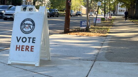 A sign marks a polling place in Richmond on April 21, 2026.