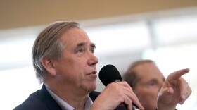 FILE - U.S. Sen. Jeff Merkley speaks during a town hall held at the Federal Building in Portland, Ore., March 17, 2025.
