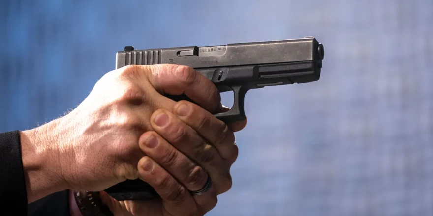 A semi-automatic Glock pistol is fired at the Bureau of Alcohol, Tobacco, Firearms, and Explosives, National Services Center, March 2, 2023, in West Virginia..