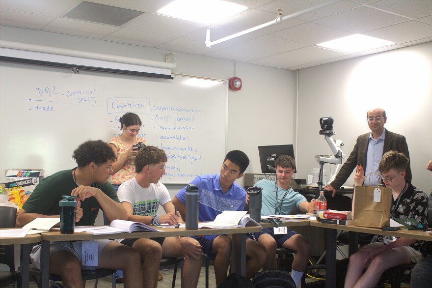 High school students participating in an activity during a Capitalism lecture during the Civics Education Academy, hosted by Michigan State University's James Madison College on July 15, 2026.