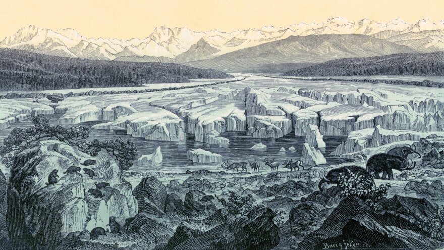 Artwork of the last ice age made by Swiss geologist Oswald Heer. Credit: Science Source - Climate Change