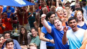 Dubbed the "Rowdy Reptiles", Gator Basketball fans have been cheering for student athletes competing in the NCAA tournament since 1987. Here, a group support the Gators in 2014.