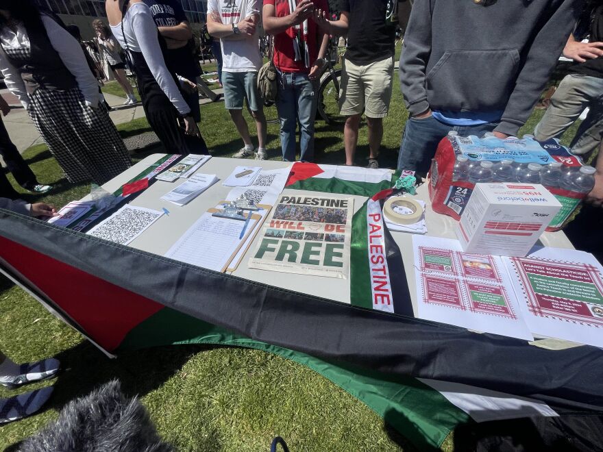 Information about the war in Gaza was provided during a demonstration at Cal Poly SLO Thursday that was in support of Palestinian civilians.